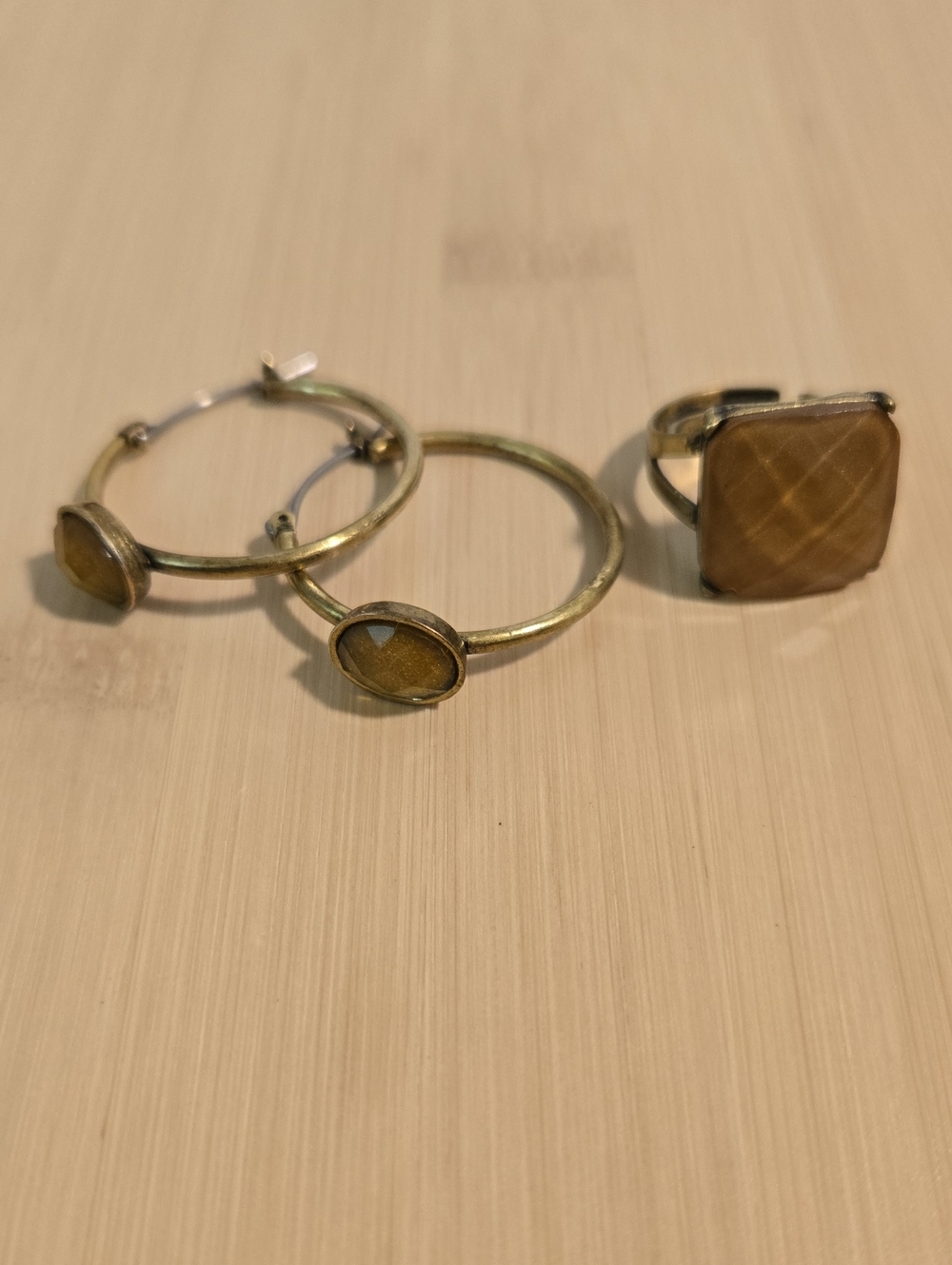 Gold-Tone Hoop Earrings and Statement Ring Set - Women Jewelry